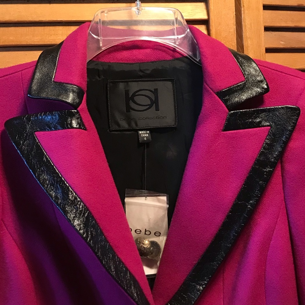 Bebe Raspberry Wool Blazer w/Faux Leather Jacket - Picture 4 of 13
